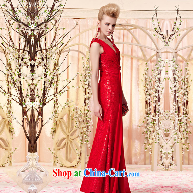 Creative Fox dress and elegant sense of deep V lace Evening Dress red toast wedding dresses evening dress long show red carpet dress 30,356 picture color XXL, creative Fox (coniefox), shopping on the Internet