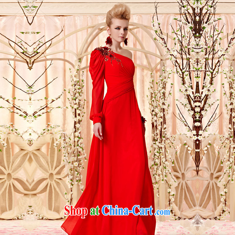 Creative Fox Evening Dress early autumn new elegant single shoulder long sleeved evening dress red bridal beauty evening dress dress long skirt wedding toast serving 30,359 picture color XXL, creative Fox (coniefox), online shopping