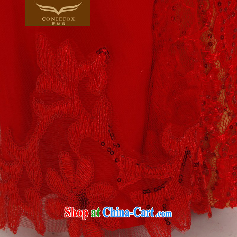 Creative Fox dress sense, only the US lace bare chest long evening dress skirt red bridal wedding dress banquet evening dress toast 30,361 picture color XXL, creative Fox (coniefox), online shopping