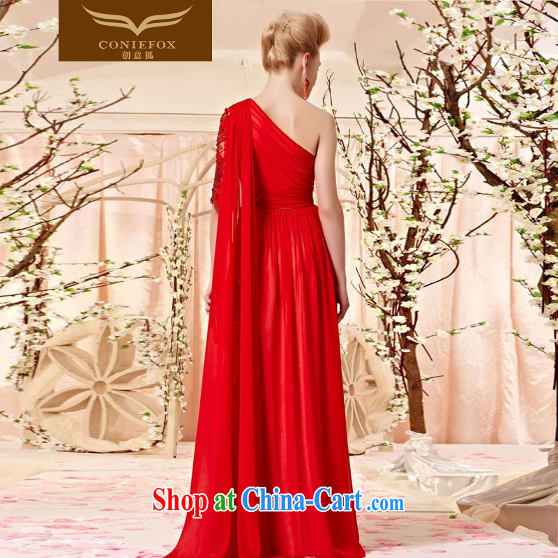 Creative Fox dress retro lace the shoulder cuff in evening dress toast serving upscale dress skirt and stylish atmosphere red diagonal shoulder bridal wedding dress 30,363 picture color XXL, creative Fox (coniefox), online shopping