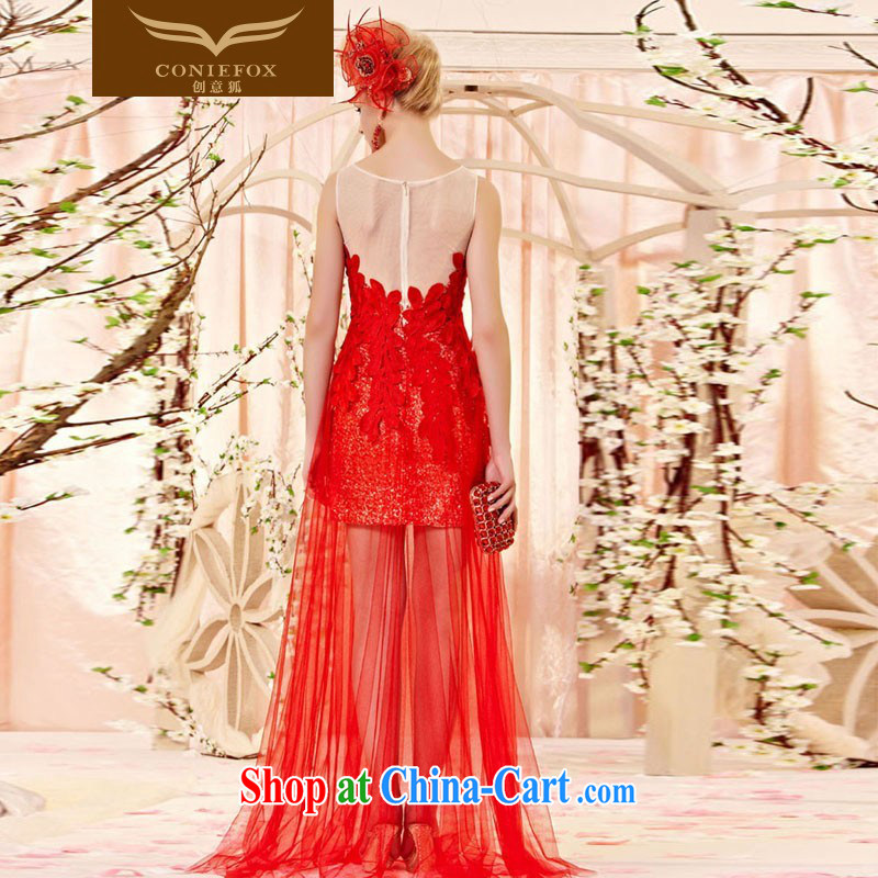 Creative Fox Evening Dress stylish lace yarn Web banquet dress red flower petals wedding dress toast clothing spring and summer wedding dress dresses 30,396 pictures color XXL, creative Fox (coniefox), online shopping