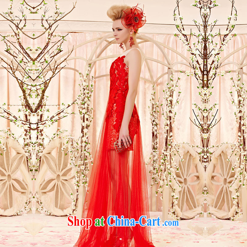 Creative Fox Evening Dress stylish lace yarn Web banquet dress red flower petals wedding dress toast clothing spring and summer wedding dress dresses 30,396 pictures color XXL, creative Fox (coniefox), online shopping