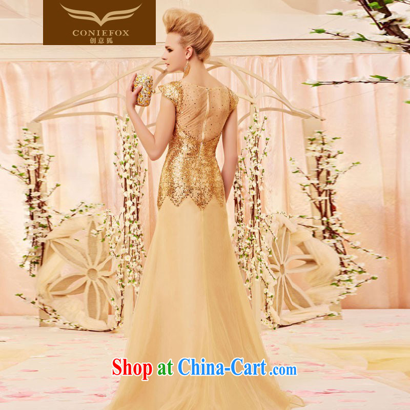 Creative Fox dress and elegant three-dimensional shoulder cuff gold, dress the annual dress Evening Dress toast service Red Carpet dress long skirt 30,398 picture color XL, creative Fox (coniefox), online shopping