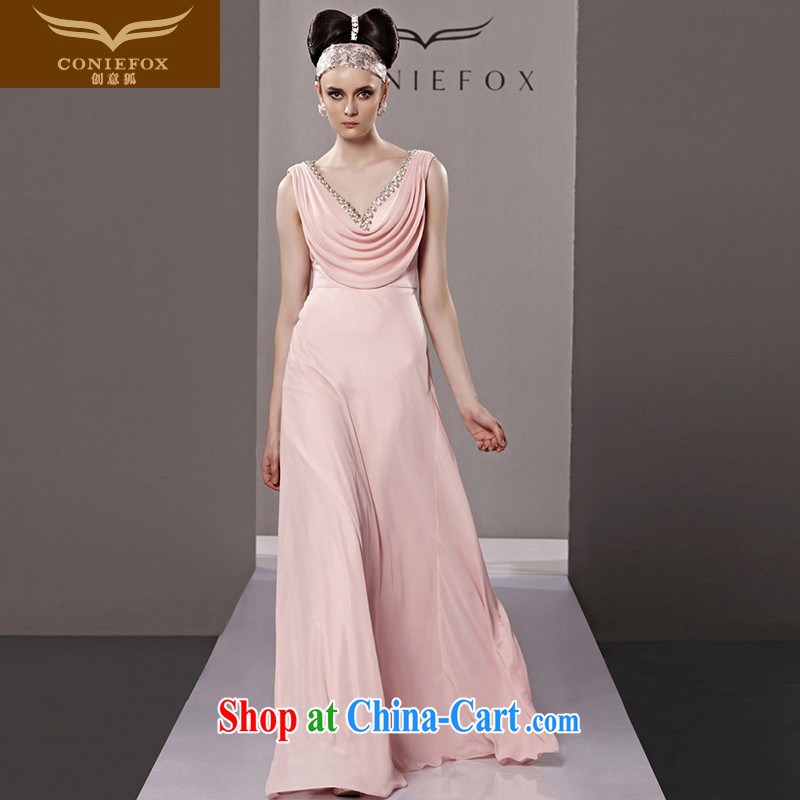 Creative Fox dress modern luxury Deep V banquet dress marriage long dress skirt romantic pink long skirt dress presided over 81,163 picture color XXL