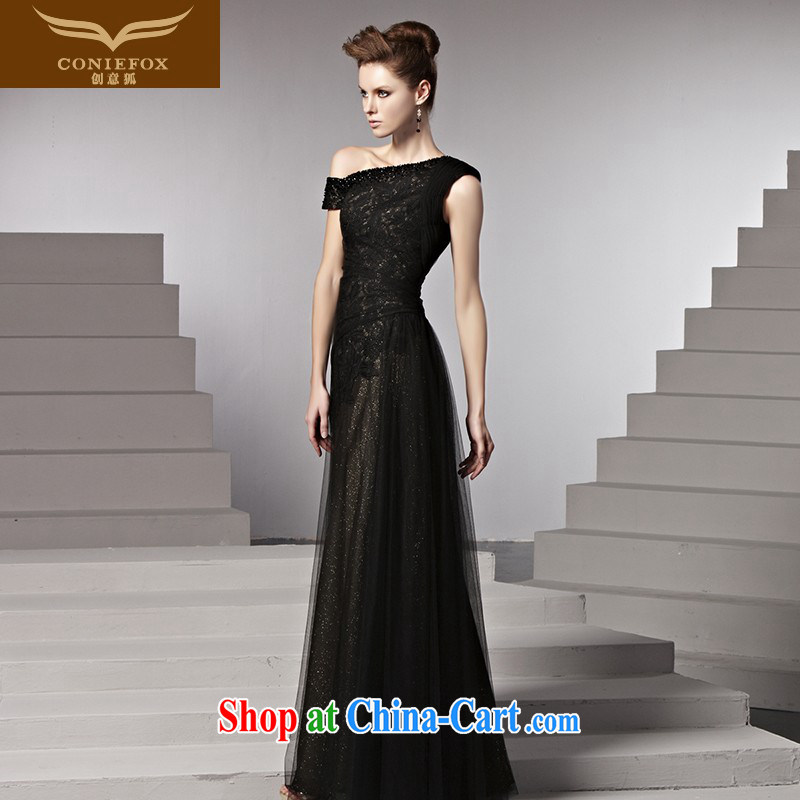 Creative Fox Tuxedo Black sexy banquet the shoulder Evening Dress Evening Dress long serving toast fall beauty to dress the annual 81,393 dresses picture color XXL