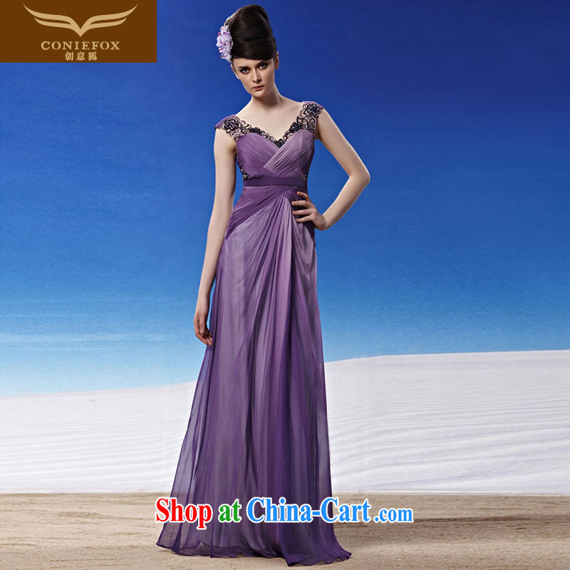 Creative Fox Evening Dress sexy V collar purple wedding dresses long skirt with banquet evening dress wedding bridal toast service annual meeting presided over 81,325 dresses picture color XXL