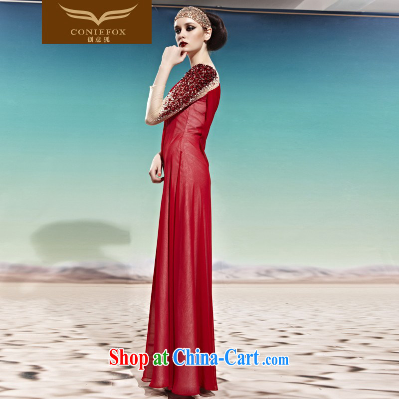 Creative Fox hosted annual dress hospitality service and elegant long dress uniform toasting banquet evening dress with shoulder parquet drill with evening dress 58,029 picture color XXL, creative Fox (coniefox), online shopping