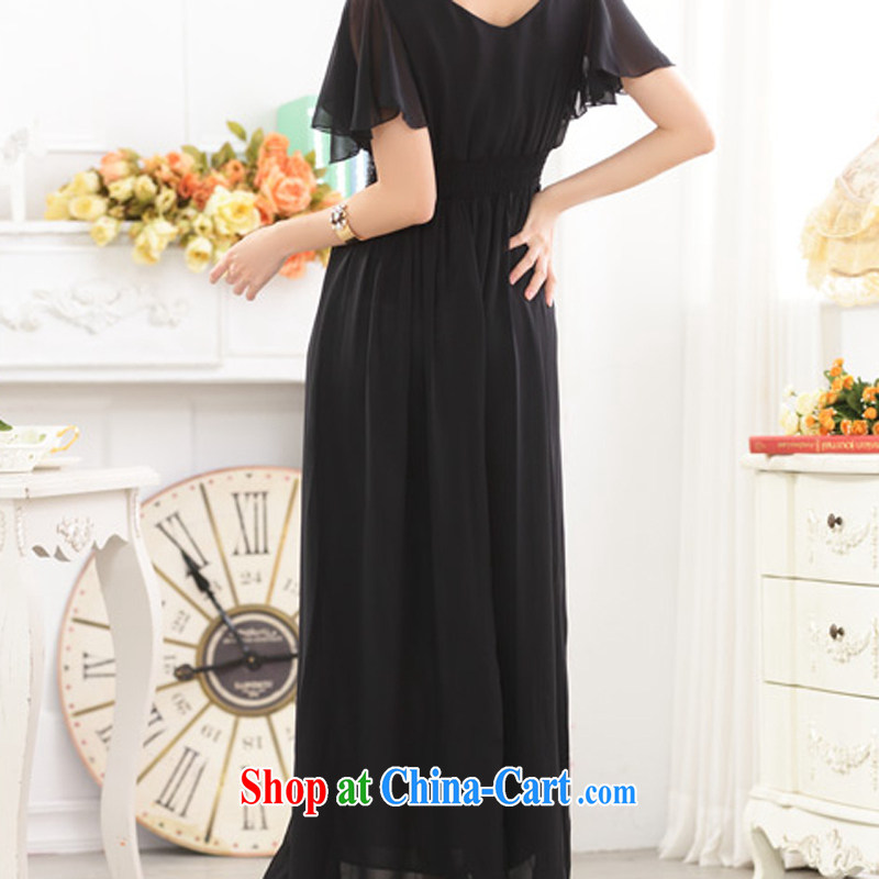 Land is the Yi 2015 new European and American short-sleeved to manually staple V Pearl collar snow woven large, female Women's clothes bridal night, President toast bridesmaid wedding dress dress black XXXL, land is still the garment, and, shopping on the