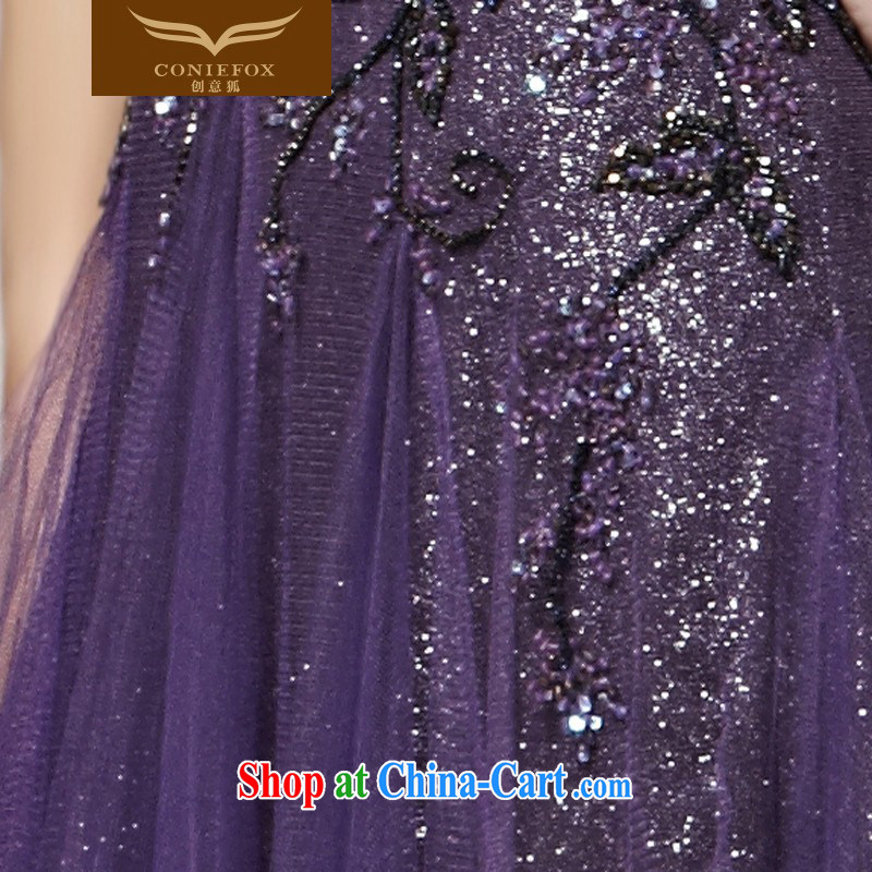 Creative Fox Evening Dress New back exposed purple dress evening dress fall dress V deep sense of dress theatrical service presided over 81,599 dresses picture color XL, creative Fox (coniefox), online shopping