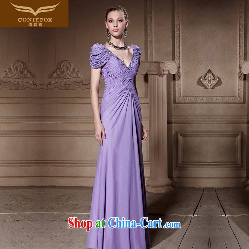 Creative Fox high-end custom dress banquet sexy V collar dress bubble sleeve dress elegant long annual meeting presided over 81,366 dresses picture color tailored