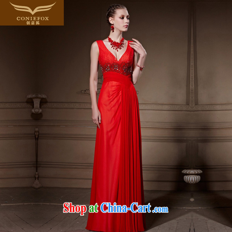 Creative Fox high-end custom dress 2015 new high-sense V collar red bridal wedding dresses long dresses beauty 81,620 picture color tailored