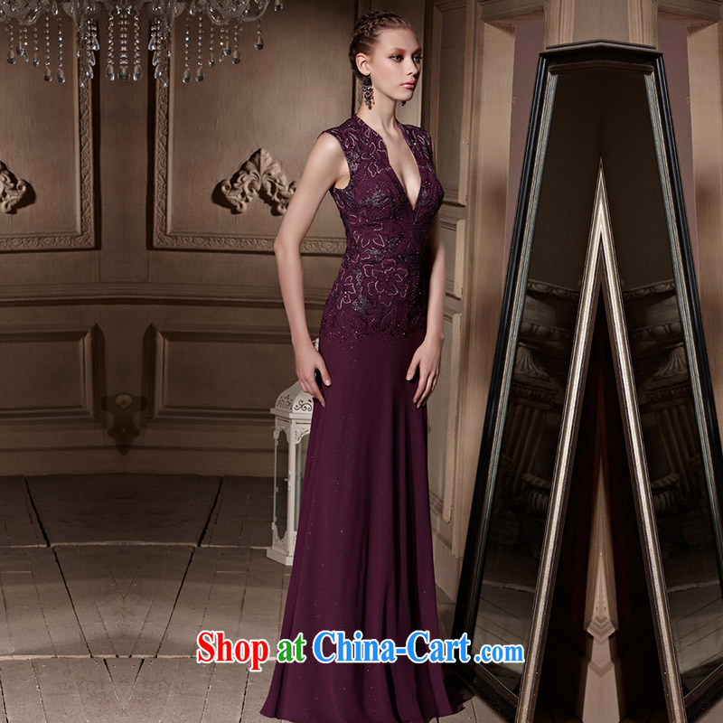 Creative Fox high-end custom dress new sexy deep V embroidered evening dress purple banquet evening dress toast service annual meeting presided over 81,656 dresses picture color tailored creative Fox (coniefox), online shopping