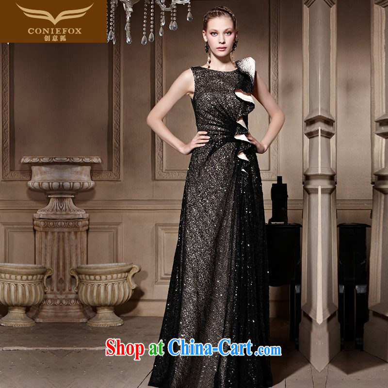 Creative Fox high-end custom dress retro stereo shoulder collar dress annual concert hosted banquet dress evening dress long dress 81,815 picture color tailored
