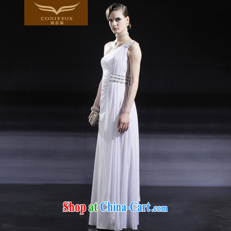 Creative Fox White single shoulder wedding dresses bridal toast serving the wedding banquet night chair fitted dress uniforms long dresses 56,628 white S, creative Fox (coniefox), shopping on the Internet