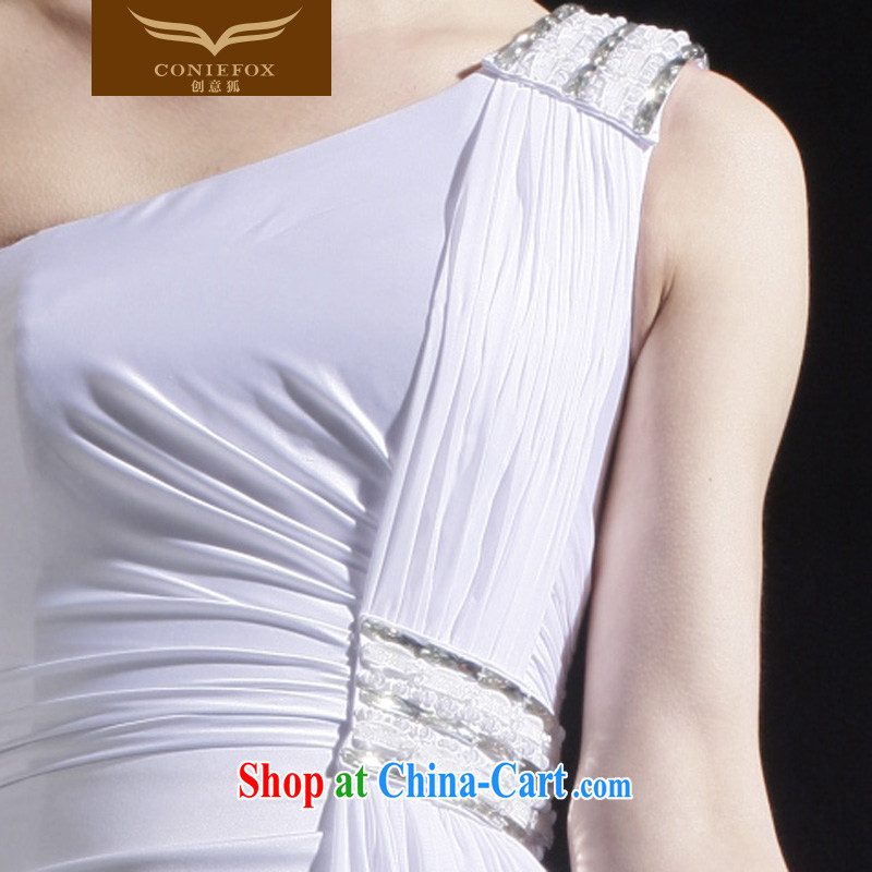 Creative Fox White single shoulder wedding dresses bridal toast serving the wedding banquet night chair fitted dress uniforms long dresses 56,628 white S, creative Fox (coniefox), shopping on the Internet