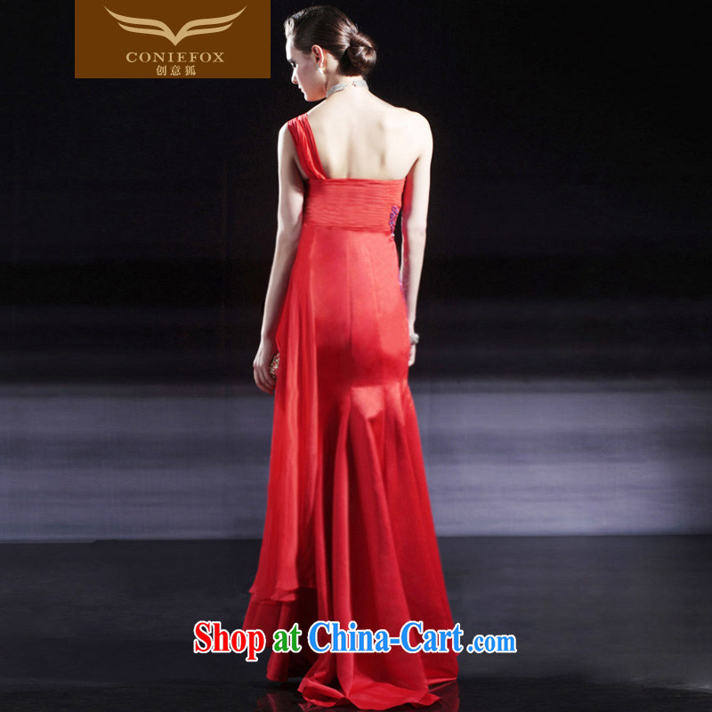 Creative Fox dress red bridal wedding dress banquet toast serving upscale dress single shoulder-length, the annual dress dresses 56,301 red XL, creative Fox (coniefox), shopping on the Internet
