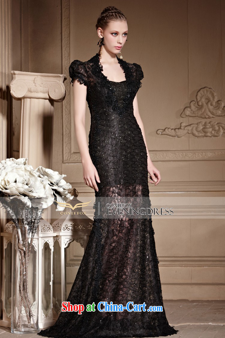 Creative Fox high-end custom dress retro modern lace flower dress black sexy long-tail dress banquet evening dresses 82,001 picture color tailored pictures, price, brand platters! Elections are good character, the national distribution, so why buy now enjoy more preferential! Health