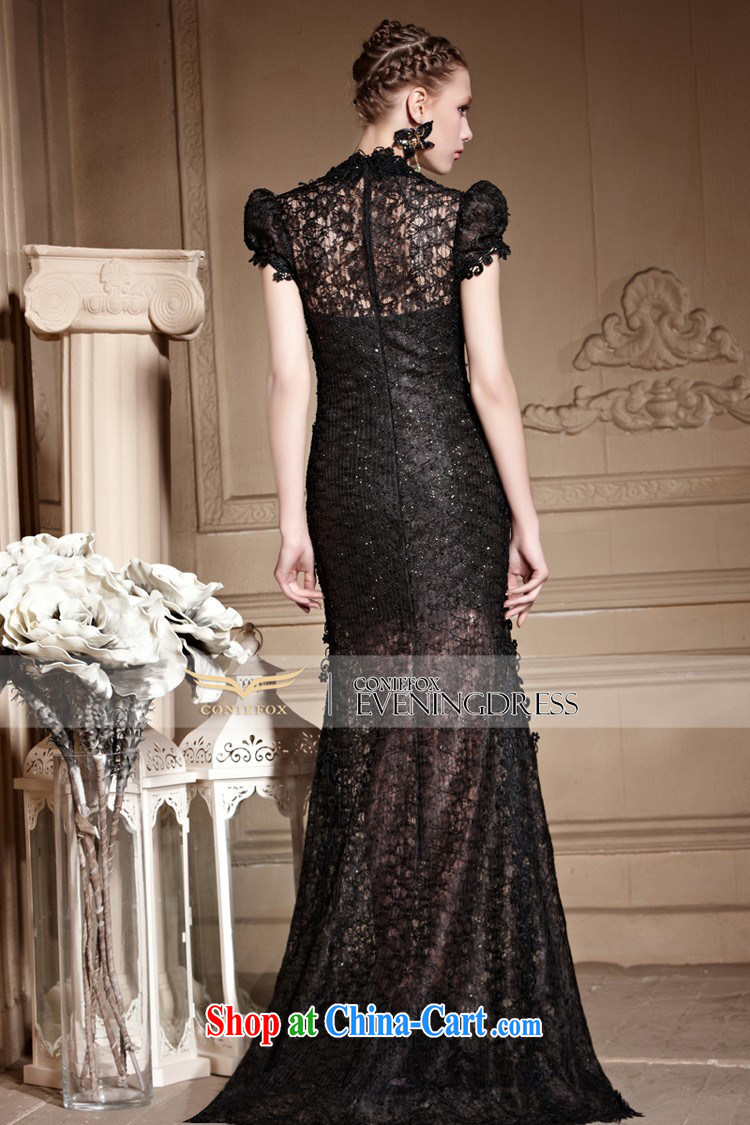 Creative Fox high-end custom dress retro modern lace flower dress black sexy long-tail dress banquet evening dresses 82,001 picture color tailored pictures, price, brand platters! Elections are good character, the national distribution, so why buy now enjoy more preferential! Health