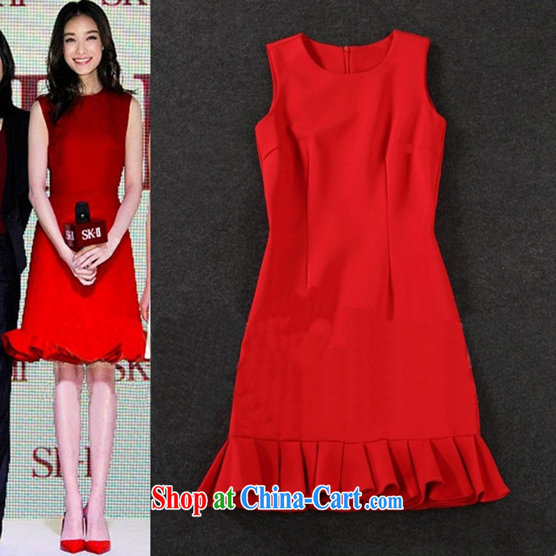 Autumn 2015 the new dresses stars with Korean red sleeveless vest dress dress dress A Field skirt crowsfoot skirt red XL
