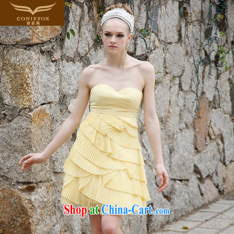 Creative Fox Evening Dress wiped his chest short sweet shaggy dress Banquet Hosted dress theatrical service birthday party dress party evening dress 80,281 yellow XXL