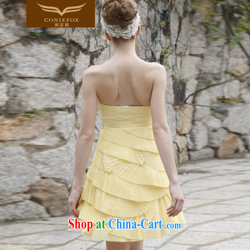 Creative Fox dress wiped his chest short, sweet shaggy dress Banquet hosted dress theatrical service birthday party dress party evening dress 80,281 yellow XXL, creative Fox (coniefox), online shopping