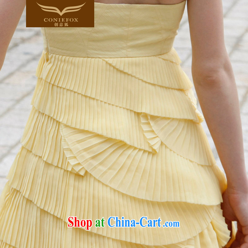 Creative Fox dress wiped his chest short, sweet shaggy dress Banquet hosted dress theatrical service birthday party dress party evening dress 80,281 yellow XXL, creative Fox (coniefox), online shopping