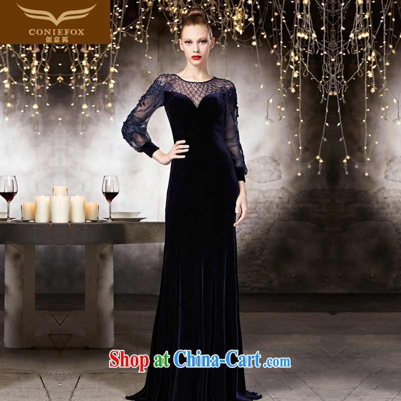 Creative Fox advanced custom dress long-sleeved blue dress fall and winter banquet toast serving long, fall in the annual dress long skirt 30,831 picture color tailored