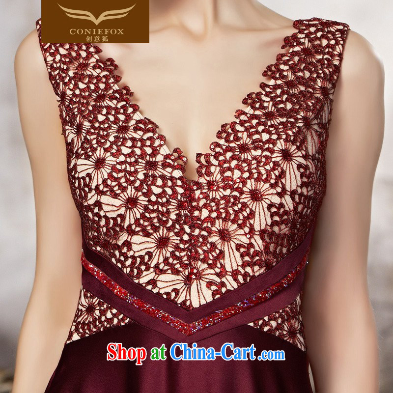 Creative Fox advanced custom dress Red double-shoulder V collar dress banquet toast. Long fall to cultivating high-waist dress 30,833 picture color tailored to creative Fox (coniefox), online shopping