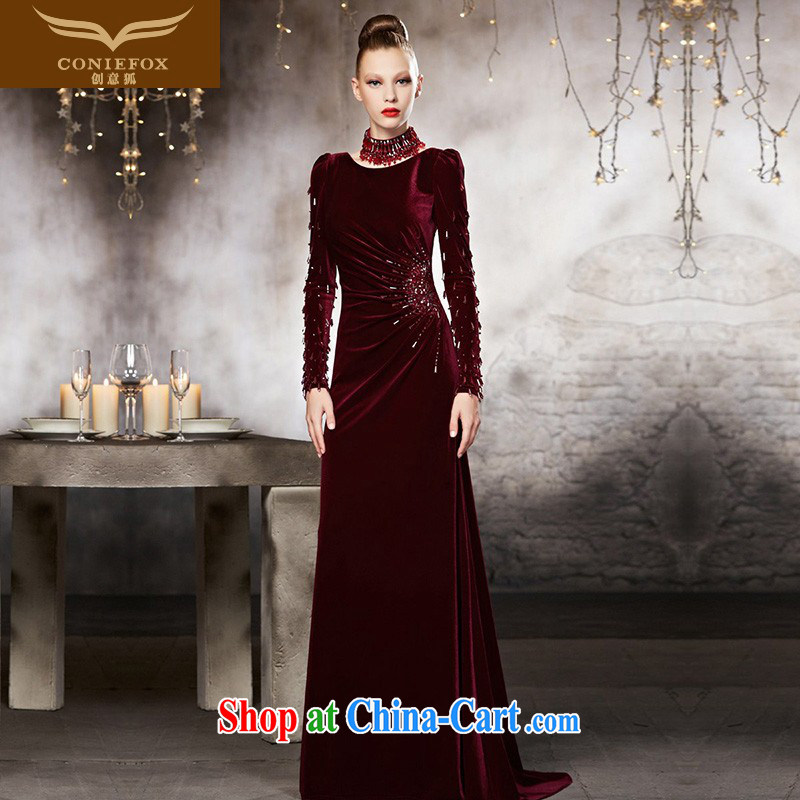 Creative Fox Evening Dress long-sleeved gown 2015 New Long fall Evening Dress advanced custom dress banquet toast serving 30,836 picture color tailored