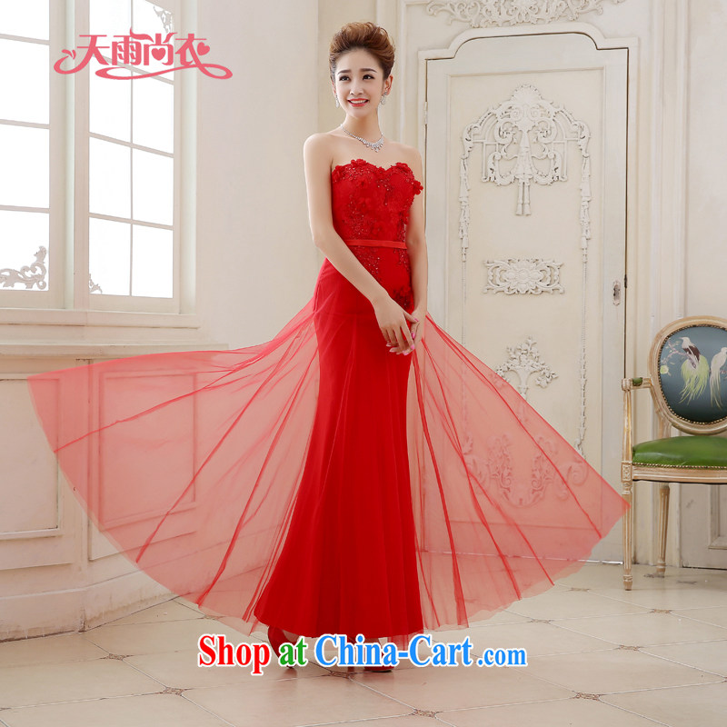 Rain is still clothing bridal wedding dresses 2015 New Red wiped his chest parquet drill video thin red hotel wedding toast long skirt back door dress LF 211 red tailored final