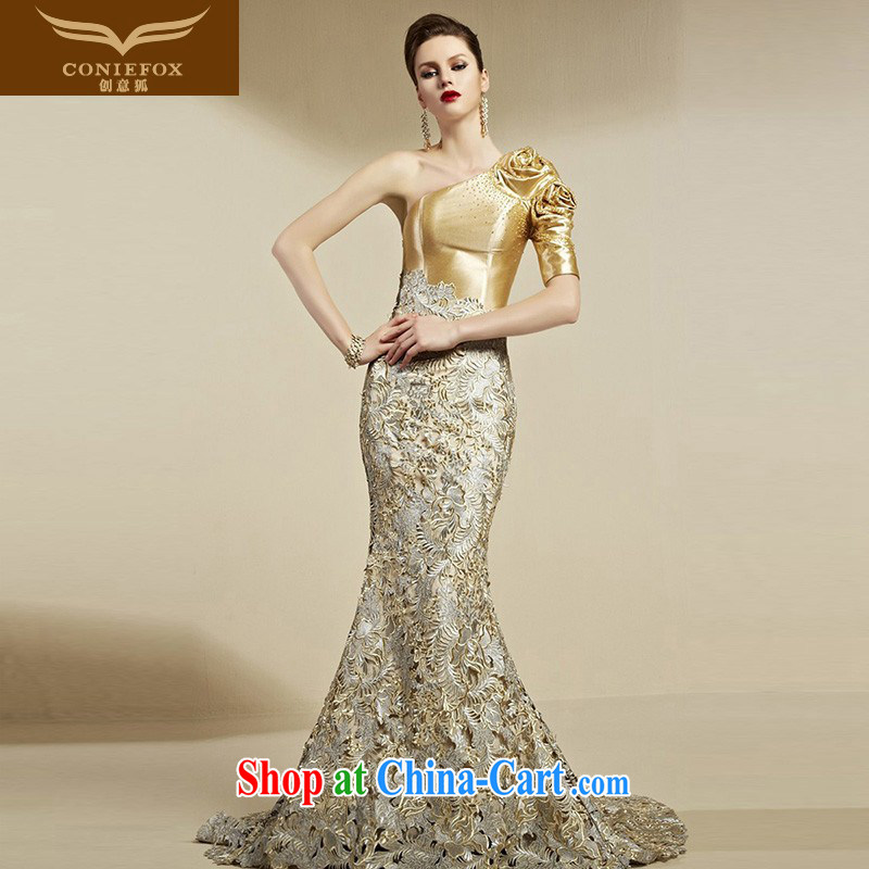 Creative Fox dress advanced custom dress single shoulder-length beauty, fall at Merlion dress banquet toast service annual meeting moderator dress 82,090 picture color tailored