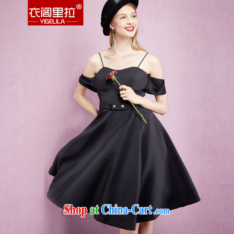 Yi Ge lire name Yuan elegant retro-waist large, long dresses, skirts dresses bridal toast service banquet dress black 6740 L