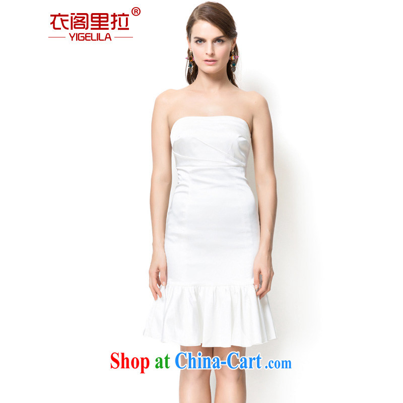 Yi Ge lire name Yuan elegance bare chest crowsfoot flouncing dresses Banquet Hosted performances bridesmaid dress dress white 6756 L, Yi Ge lire (YIGELILA), online shopping