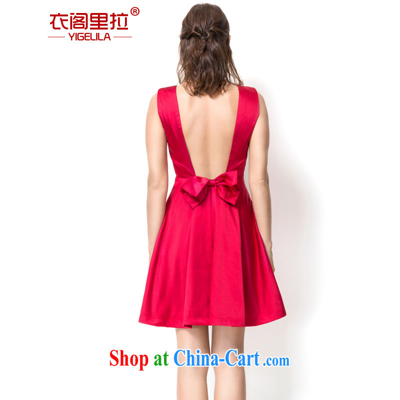Yi Ge lire big red sexy exposed back banquet show clothing dresses stretch light silk cotton bridal toast dress skirt red 6765 L, Yi Ge lire (YIGELILA), shopping on the Internet