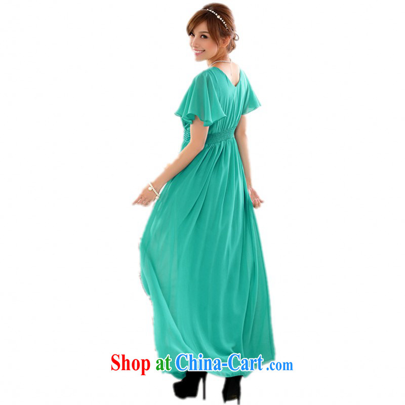 The delivery package mail  Intensify, new European and American short-sleeved to manually staple V Pearl collar snow woven annual meeting late president dress dress mm thick snow green XXXL approximately 160 - 180 jack