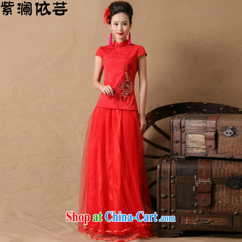 First World in 2015 will soon be married bride dresses red long bows dress LF 8604 red XL