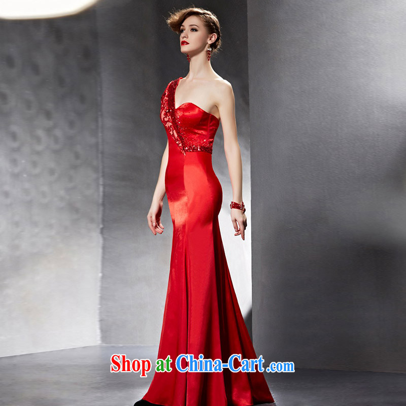 Creative Fox Evening Dress 2015 New Red bridal wedding dress banquet toast dress long, fall beauty, single shoulder dress 30,625 picture color XXL, creative Fox (coniefox), online shopping