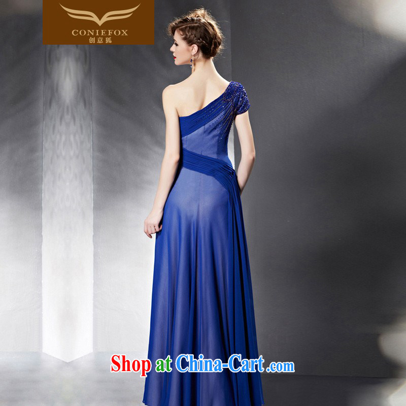 Creative Fox Evening Dress 2015 new graphics thin evening dress blue bridal wedding dress long single shoulder evening dress uniform toast presided over 30,639 dresses picture color XXL, creative Fox (coniefox), online shopping