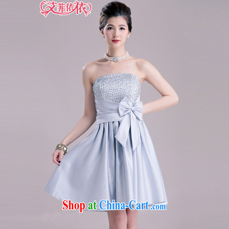 The Parting Bow Tie bare chest large chair small dress 2015 Korean short marriage banquet hand beaded dress dresses 5504 gray XL code