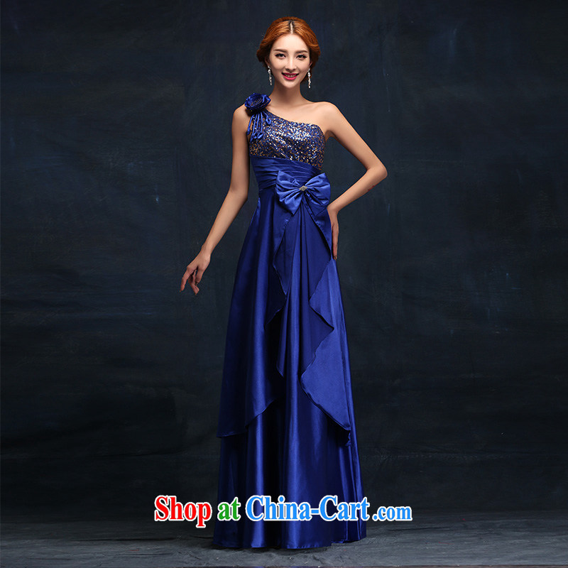 2015 new marriages, long blue single shoulder banquet show moderator dress tailored advisory service