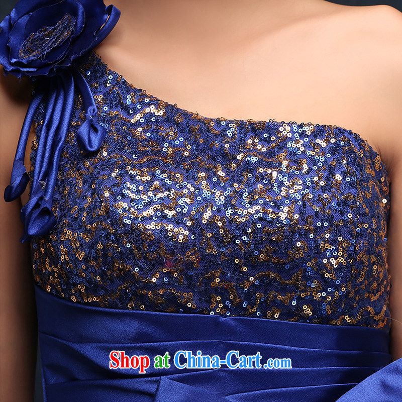 2015 new marriages, long blue single shoulder banquet show moderator dress is tailored to the customer, in accordance with Elizabeth Lin, shopping on the Internet
