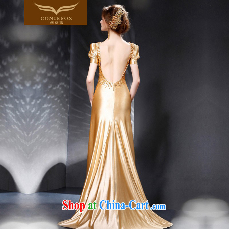 Creative Fox Evening Dress 2015 new bride toast service banquet dress luxury gold long wedding dress annual meeting presided over 30,685 dresses picture color XXL, creative Fox (coniefox), online shopping