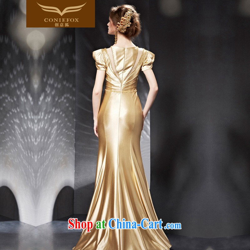 Creative Fox Evening Dress 2015 new luxury gold evening dress banquet toast serving long, cultivating bridesmaid dress high waist dress 82,053 picture color XXL, creative Fox (coniefox), online shopping