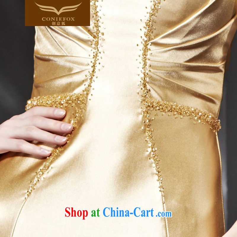 Creative Fox Evening Dress 2015 new luxury gold evening dress banquet toast serving long, cultivating bridesmaid dress high waist dress 82,053 picture color XXL, creative Fox (coniefox), online shopping