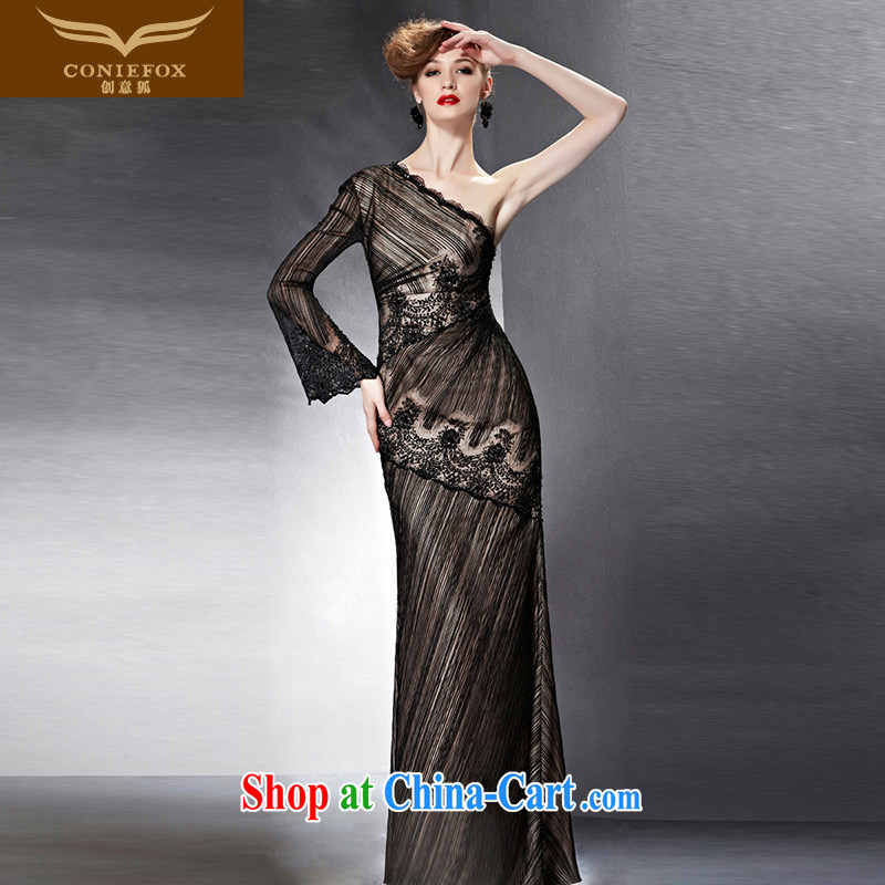 Creative Fox Evening Dress 2015 new black dress banquet long single shoulder lace dress dress wedding toast serving the dress female 82,061 picture color XXL