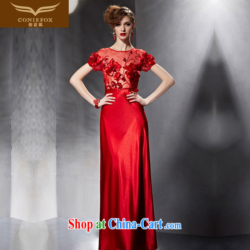 Creative Fox Evening Dress 2015 New Red bridal wedding dress long graphics thin fall dress banquet toast clothing women dress skirt 82,062 picture color XXL