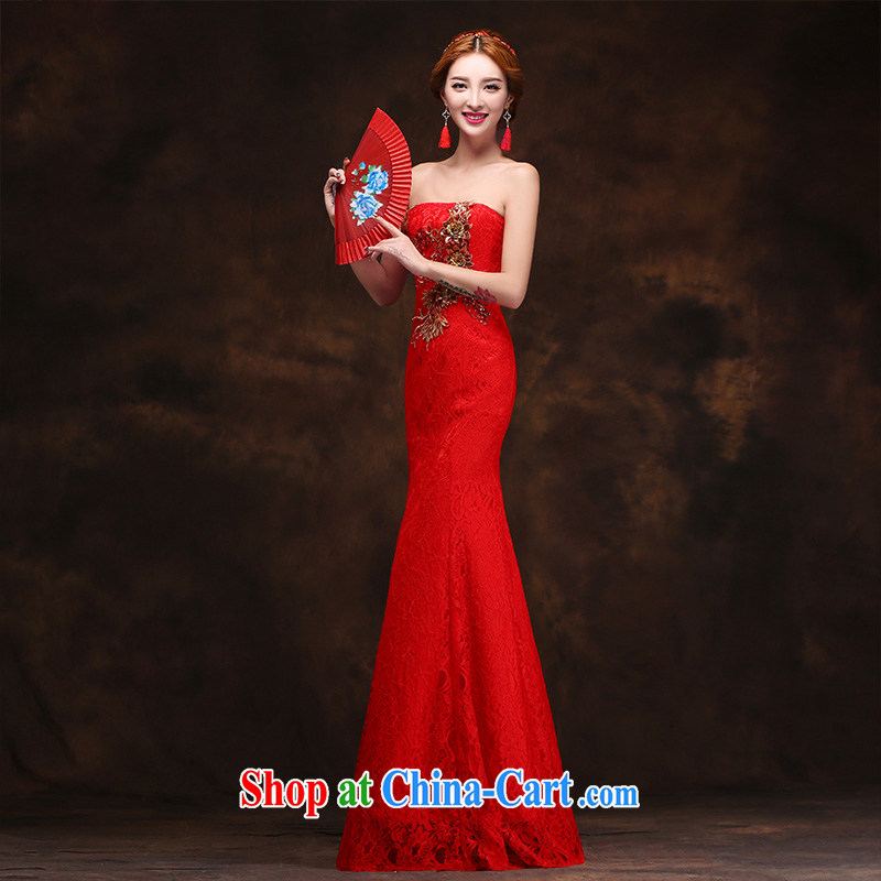 According to Lin Sa 2015 New Red bows dress long evening dress retro Beauty Chest bare at Merlion tie dress tailored advisory service
