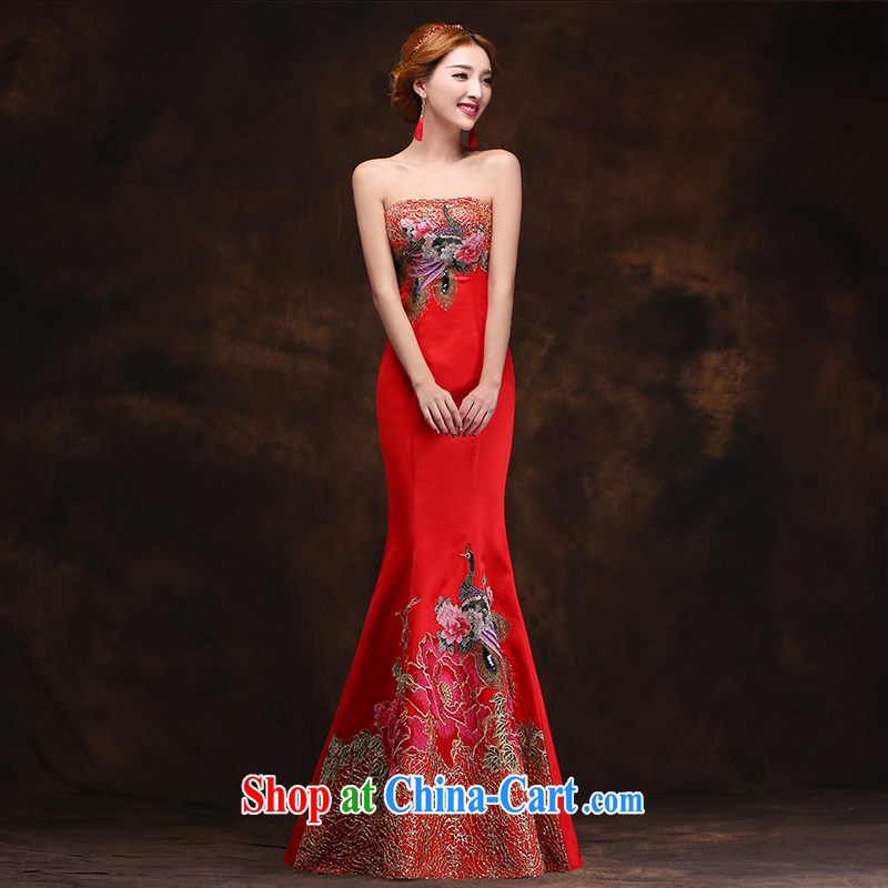 According to Lin Elizabeth spring 2015 new crowsfoot dress Korean Beauty long bows Service Bridal red retro China wind dress M