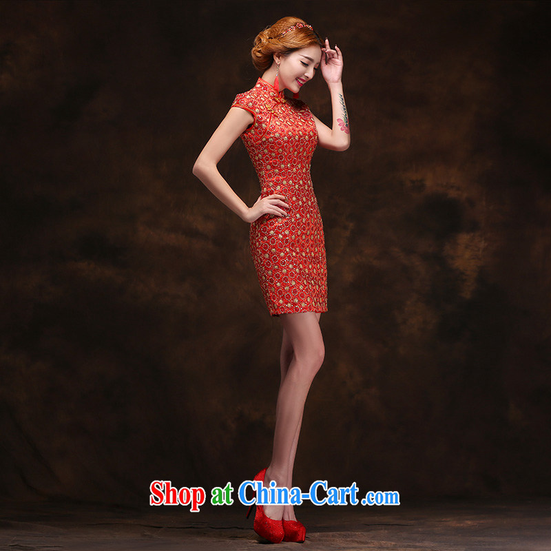 2015 toast Service Bridal wedding dress improved retro beauty lace cheongsam red short L, according to Lin, Elizabeth, and shopping on the Internet