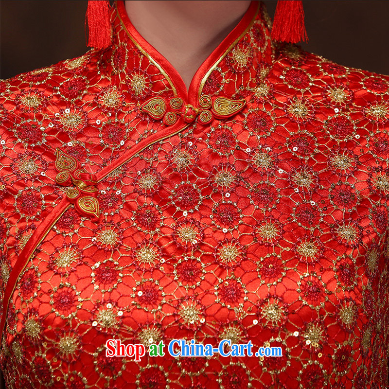 2015 toast Service Bridal wedding dress improved retro beauty lace cheongsam red short L, according to Lin, Elizabeth, and shopping on the Internet